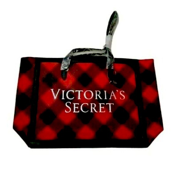 RL - Victoria's Secret Red Black Plaid Holiday Weekender Tote - Picture 5 of 12